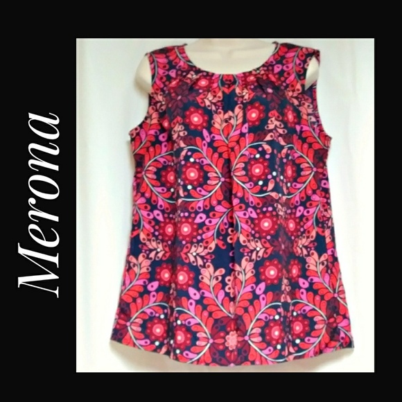 Merona Tops - Sleeveless Top Fuchsia Orange Pink Navy Size Large Merona Tops - Sleeveless Top Fuchsia Orange Pink Navy Size Large